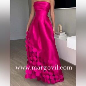 Margovil Strapless Waisted Polka Dot Applique Maxi Party Dress